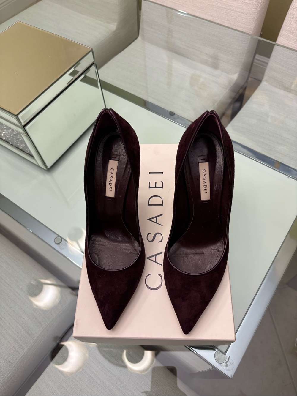 Casadei Women's Dark Burgundy Suede Pointed Pumps
